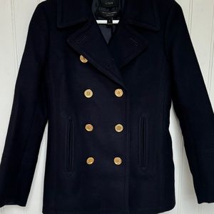 JCrew navy wool-cashmere pea coat size 0 by Nell Gori.